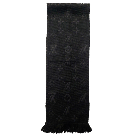 Louis Vuitton LV Monogram Logomania Black & Black Wool Silk Scarf Unisex $635 - Picture 7 of 16
